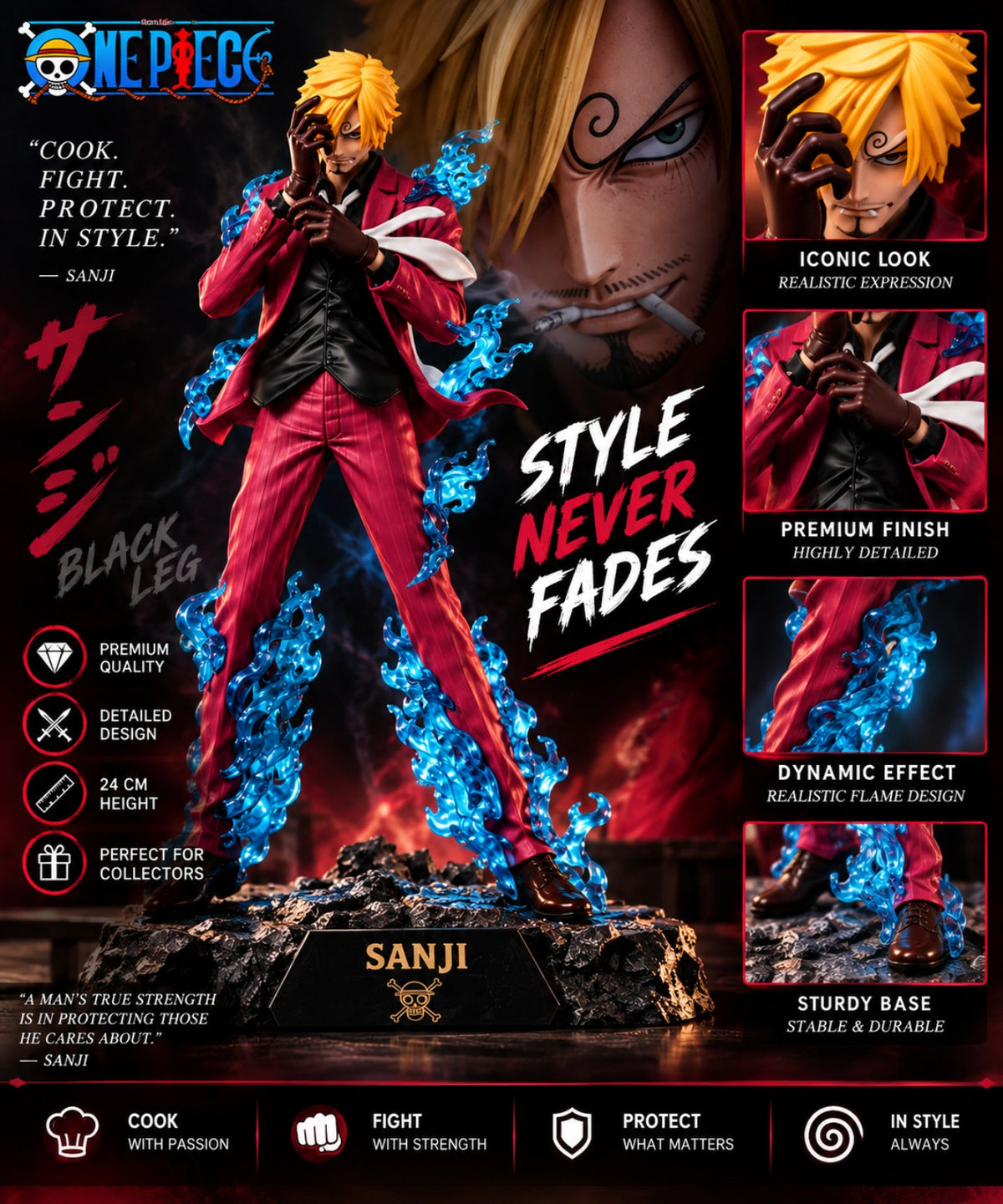 Vinsmoke Sanji One Piece action figure premium display statue dynamic flame effect