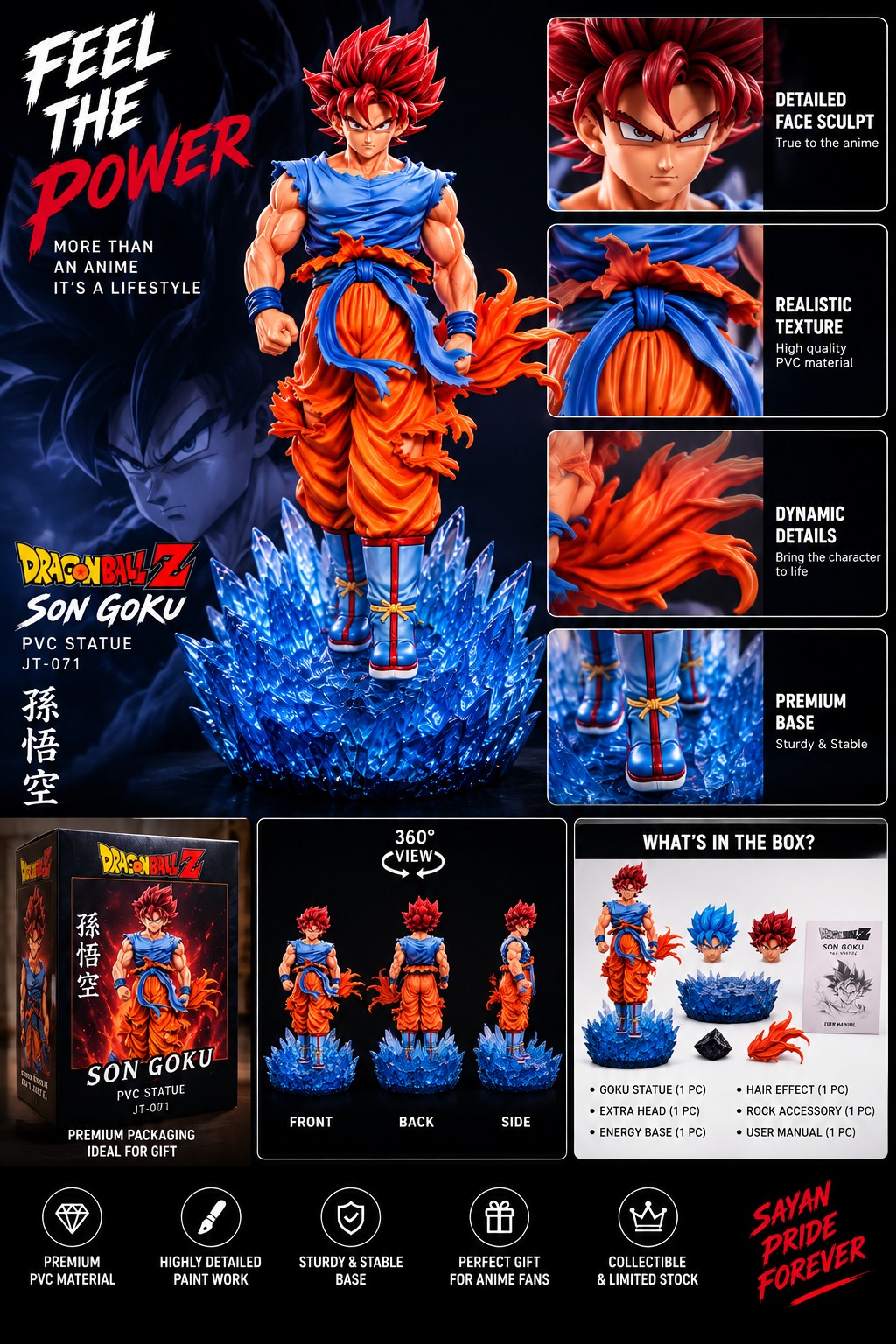 Son Goku Super Saiyan God 33cm Dragon Ball Z PVC statue front view