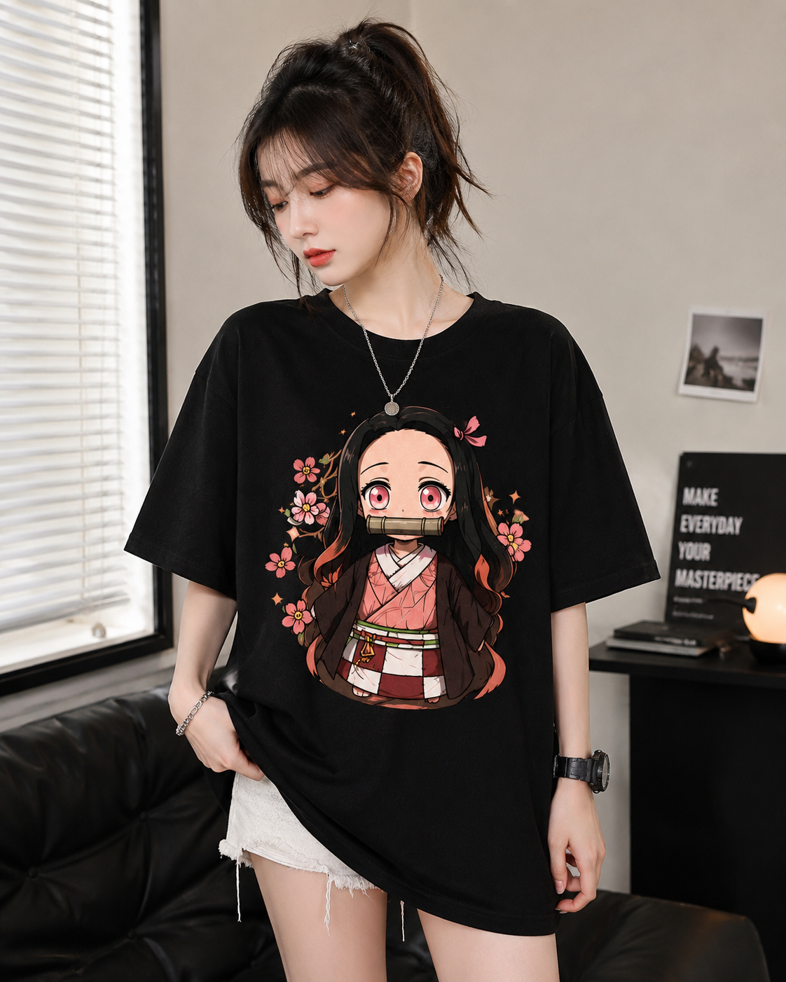 Nezuko Anime Oversized T-Shirt | Premium Demon Slayer Graphic Cotton Tee for Men & Women | Japanese Anime Streetwear