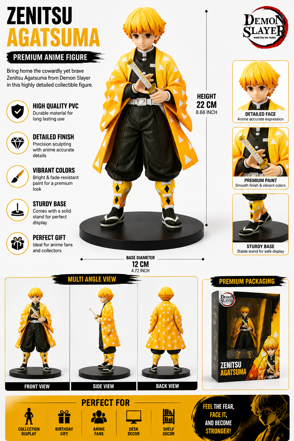 Zenitsu Agatsuma Anime Figure – Demon Slayer Kimetsu No Yaiba PVC Action Figure Collectible Statue | Premium Anime Model Gift for Fans