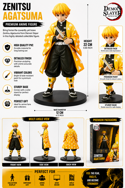 Zenitsu Agatsuma Anime Figure – Demon Slayer Kimetsu No Yaiba PVC Action Figure Collectible Statue | Premium Anime Model Gift for Fans