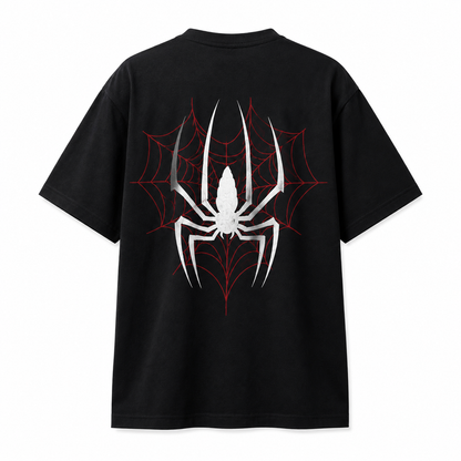 Shop premium Spider Web oversized black T-shirt made from soft cotton. Trendy gothic streetwear graphic tee for men & women. Perfect for casual everyday wear.