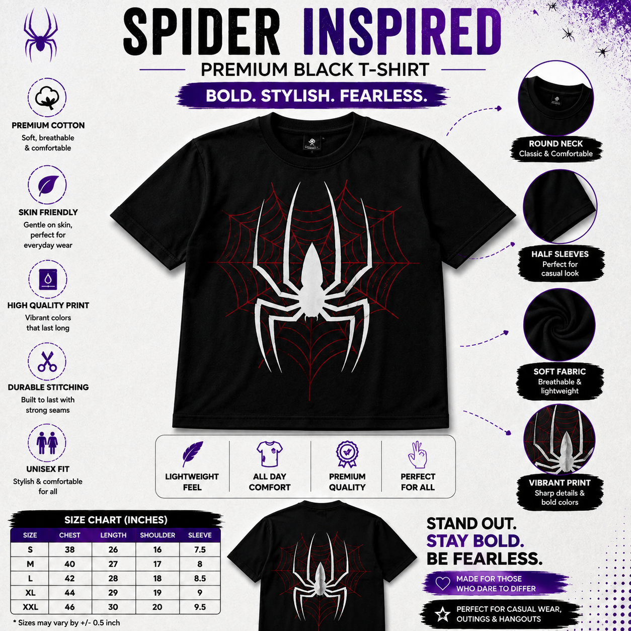 Shop premium Spider Web oversized black T-shirt made from soft cotton. Trendy gothic streetwear graphic tee for men & women. Perfect for casual everyday wear.