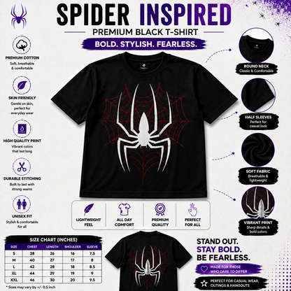 Shop premium Spider Web oversized black T-shirt made from soft cotton. Trendy gothic streetwear graphic tee for men & women. Perfect for casual everyday wear.