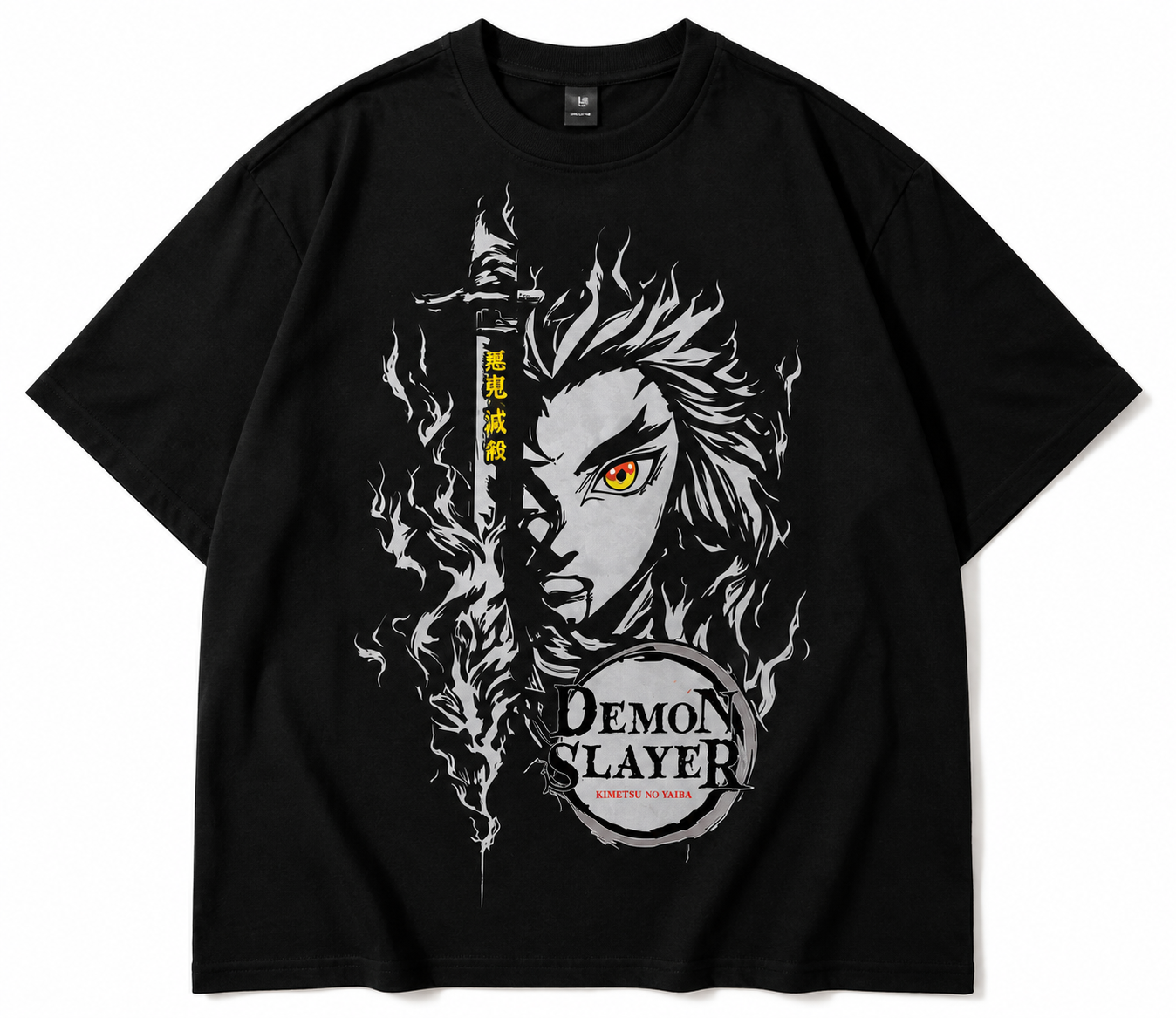 Demon Slayer Anime Oversized T-Shirt | Kimetsu No Yaiba Graphic Printed Cotton Tee | Japanese Anime Streetwear Black T Shirt for Men & Women