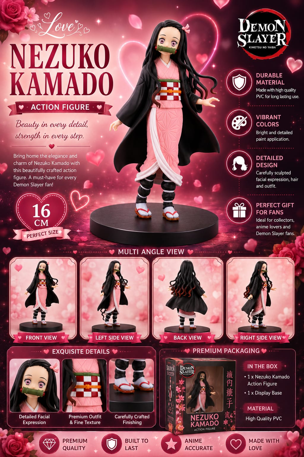 Nezuko Kamado Anime Action Figure 16CM | Demon Slayer PVC Collectible Statue | Premium Figure for Anime Fans | Desk Decor & Gift