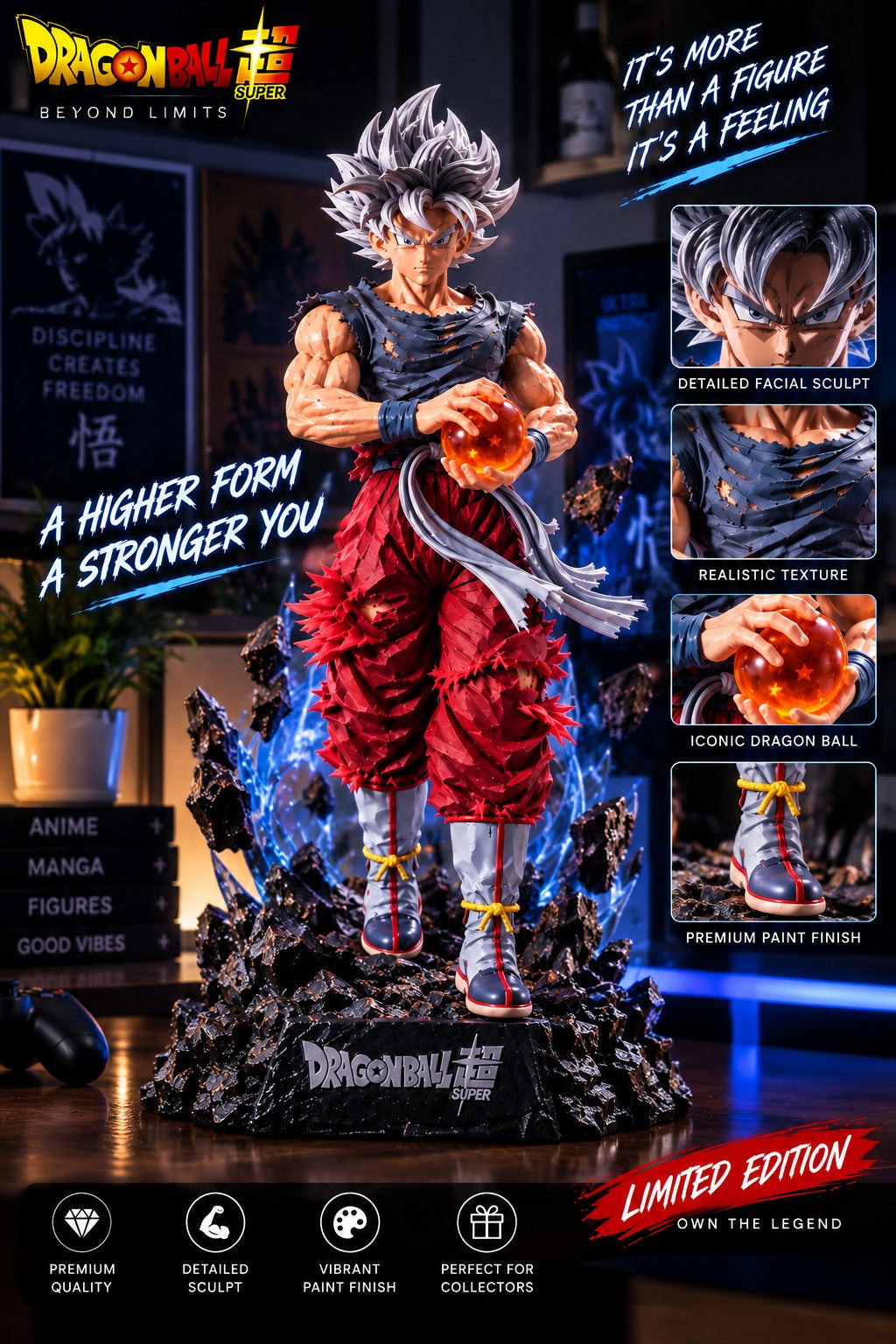 Ultra Instinct Goku figure detailed sculpt and paint finish
